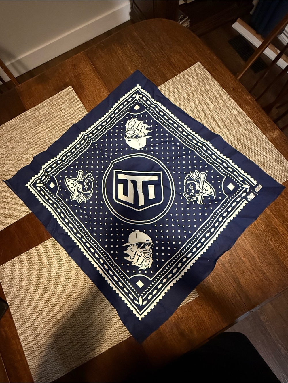 Navy Bandana-with White Graphic Motif